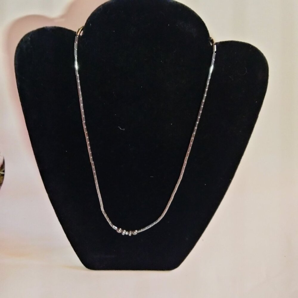 Gunmetal Silver Bead Necklace 20 Inch Handcrafted